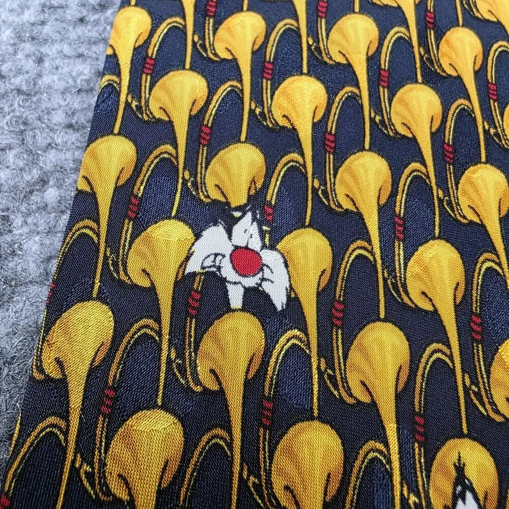 Vintage Looney Tunes Mania Tie Men Bugs Bunny Daffy Duck Silk Cartoon Novelty 90